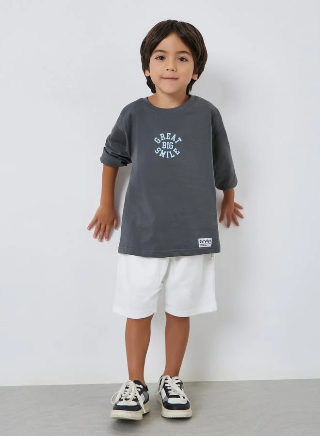 Styli Boys Grey Slogan Long Sleeve Cotton T-Shirt