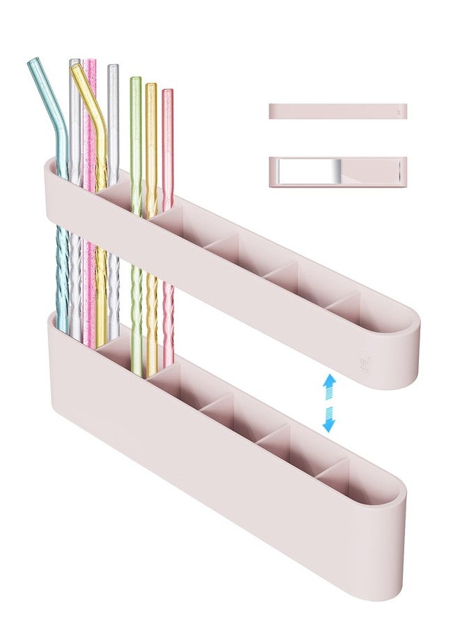 UMUST Silicone Straw Holder, Self-Adhesive Straw Organizer for Kitchen Counters and Cupboards(Self-Adhesive Pink) - Image 1