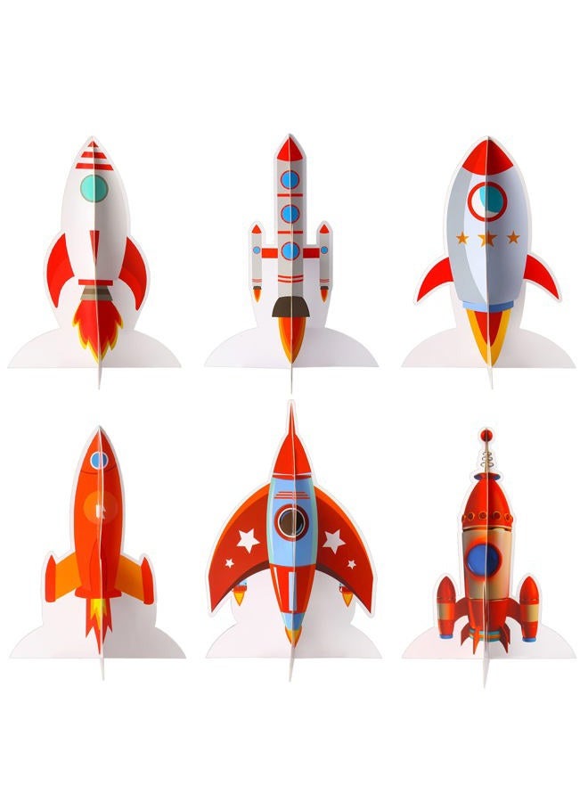 Yewong 6 Pieces Outer Space 3D Table Centerpiece Blast Off Spaceship Rocket Paper Cutout Table Topper for Outer Space Party Decoration Birthday Baby Shower Supplies - Image 1