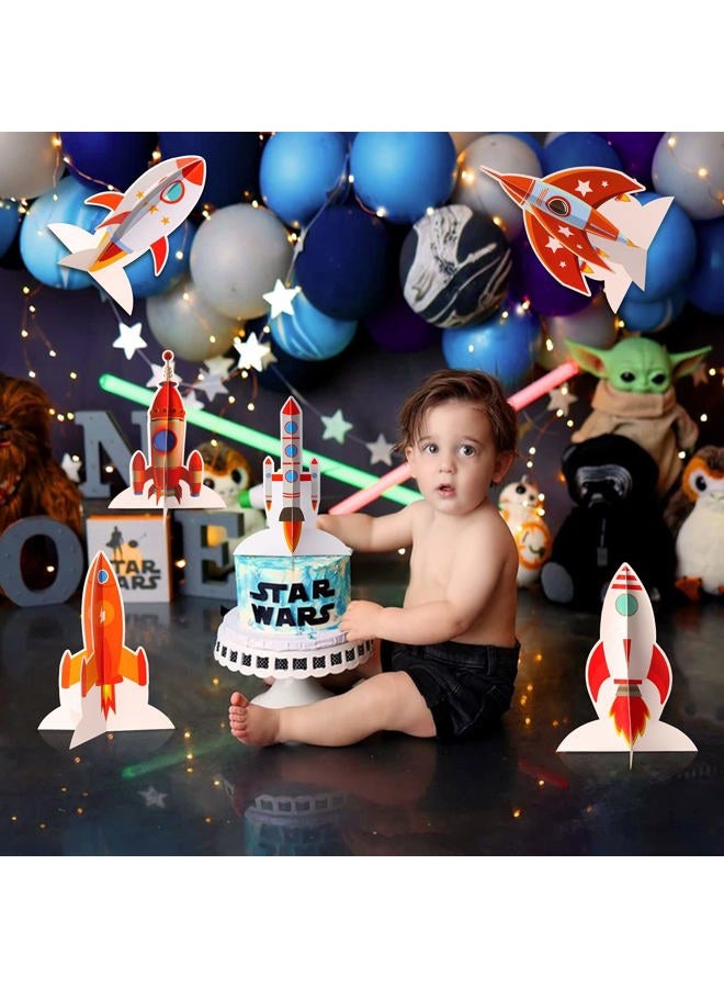 Yewong 6 Pieces Outer Space 3D Table Centerpiece Blast Off Spaceship Rocket Paper Cutout Table Topper for Outer Space Party Decoration Birthday Baby Shower Supplies - Image 3