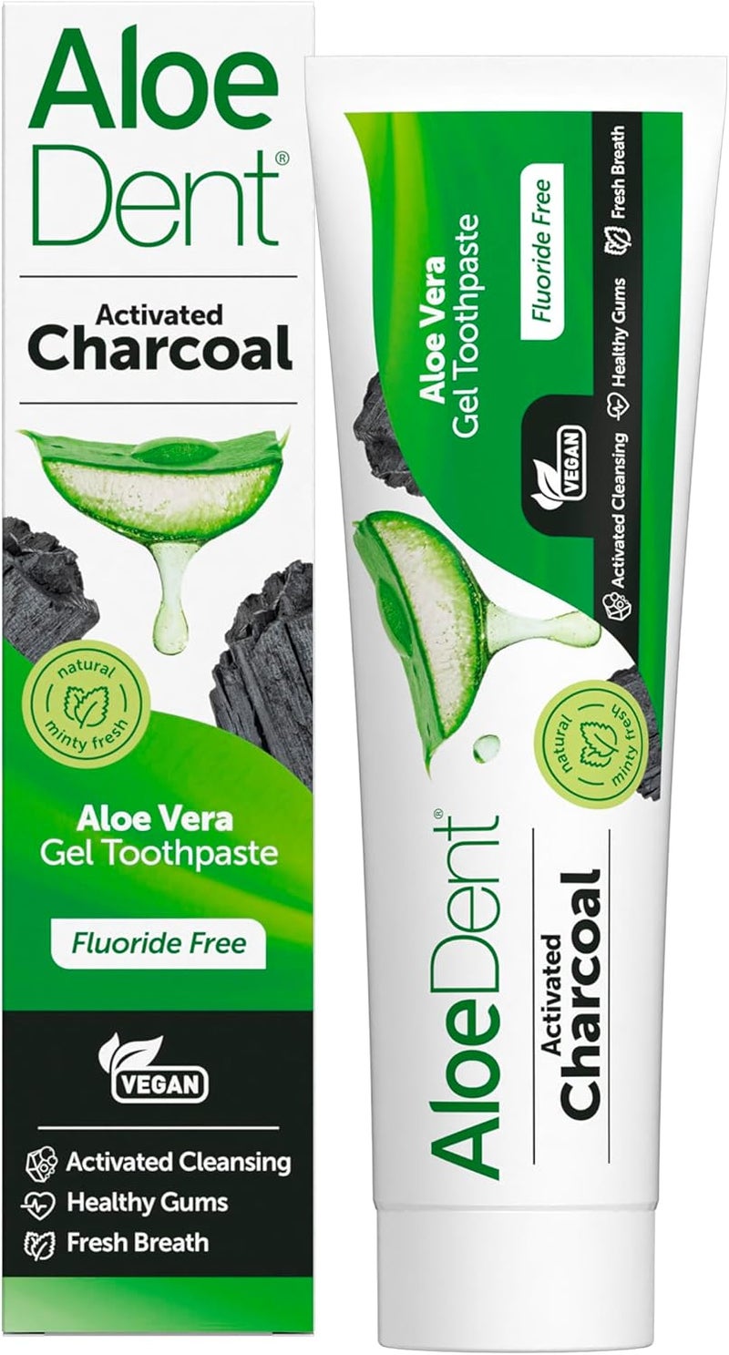 Aloe Dent Charcoal Toothpaste Fluoride Free Natural Action Vegan Cruelty Free SLS Free Whitening Healthy Gums 100 ml - Image 1