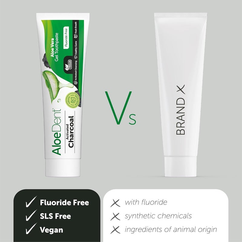 Aloe Dent Charcoal Toothpaste Fluoride Free Natural Action Vegan Cruelty Free SLS Free Whitening Healthy Gums 100 ml - Image 4