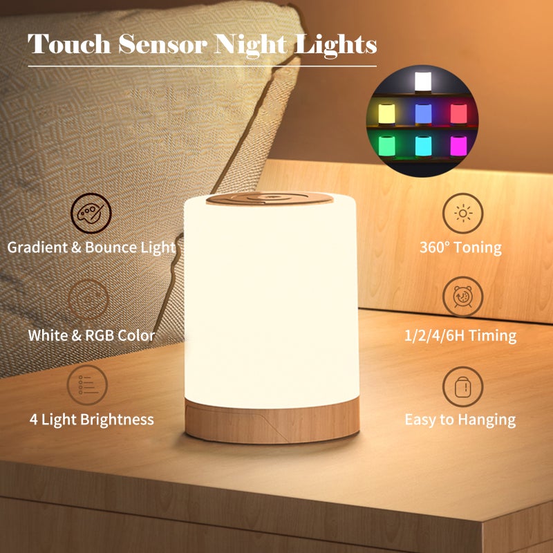 Bedside Table Lamp Touch Sensor Night Lights White & RGB Light Adjustable Timing Brightness Light Modes Table Lamp for Bedroom Breastfeeding Living Room Office - Image 4