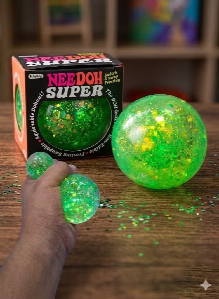 NeeDoh Super Shiny Stress Relief Squishy Ball - Green Glitter, Slow Rising Sensory Toy