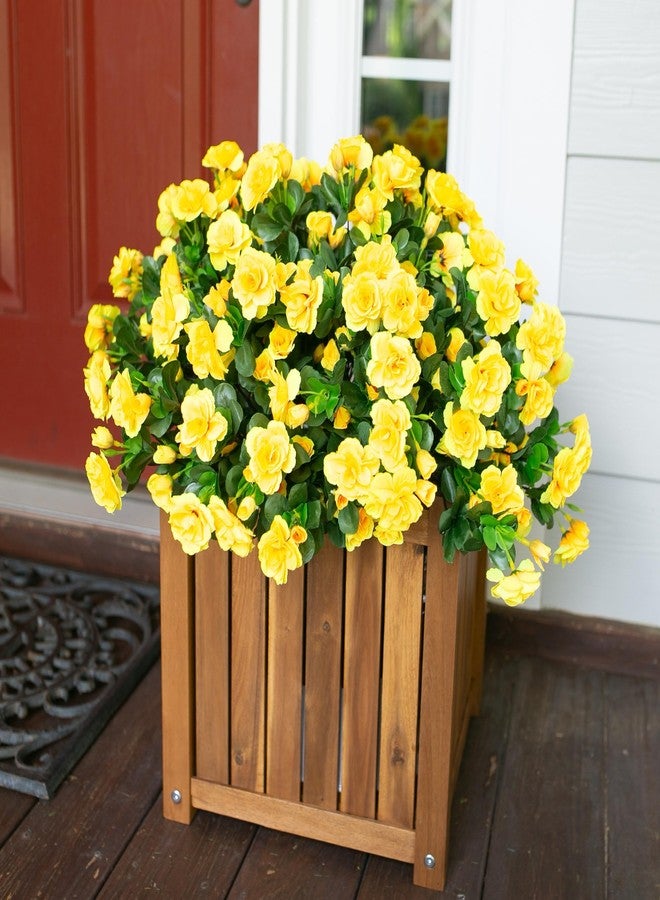 Ivydale Artificial Fake Flowers Plants for Outdoor Outside Spring Decor, Faux Silk Yellow Camellia UV Resistant Look Real for Planter Pot Porch Patio Balcony Garden Yard, 3 Large Bundles - Image 2