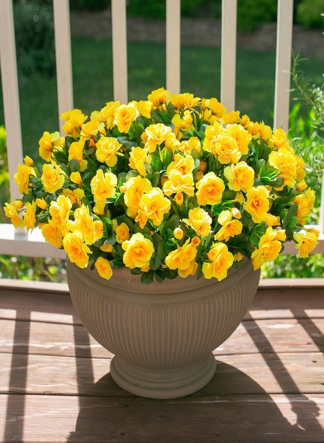 Ivydale Artificial Fake Flowers Plants for Outdoor Outside Spring Decor, Faux Silk Yellow Camellia UV Resistant Look Real for Planter Pot Porch Patio Balcony Garden Yard, 3 Large Bundles - Image 3