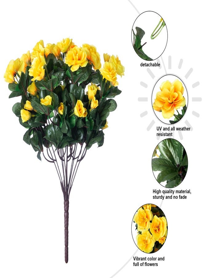 Ivydale Artificial Fake Flowers Plants for Outdoor Outside Spring Decor, Faux Silk Yellow Camellia UV Resistant Look Real for Planter Pot Porch Patio Balcony Garden Yard, 3 Large Bundles - Image 5