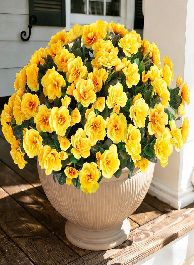 Ivydale Artificial Fake Flowers Plants for Outdoor Outside Spring Decor, Faux Silk Yellow Camellia UV Resistant Look Real for Planter Pot Porch Patio Balcony Garden Yard, 3 Large Bundles - Image 1