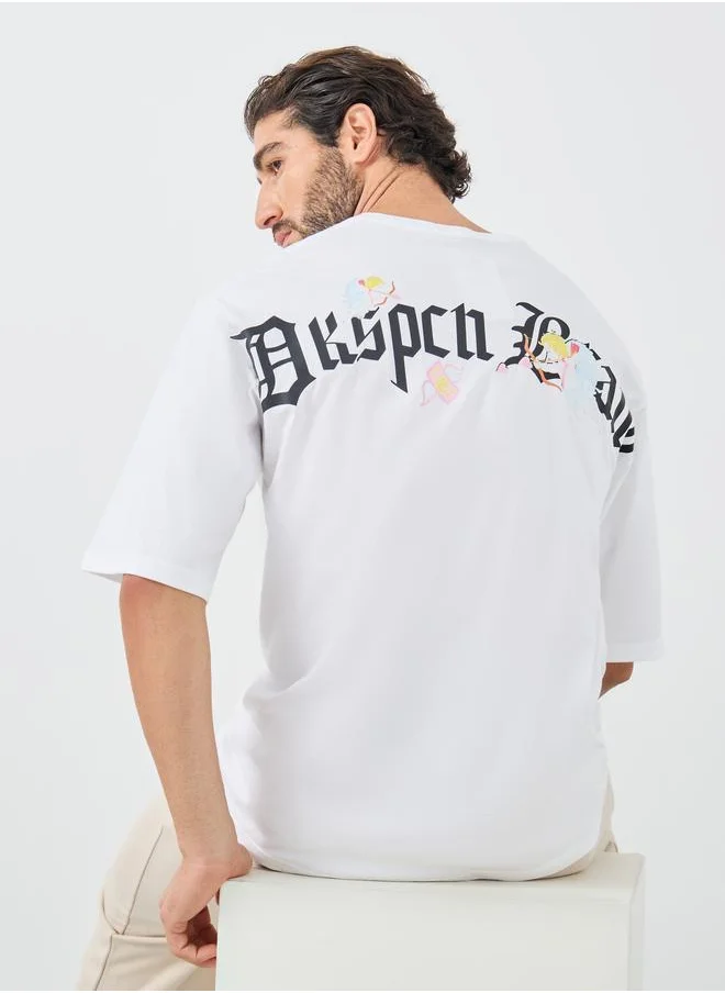 ستايلي Styli Slogan Print Round Neck Oversized T-Shirt