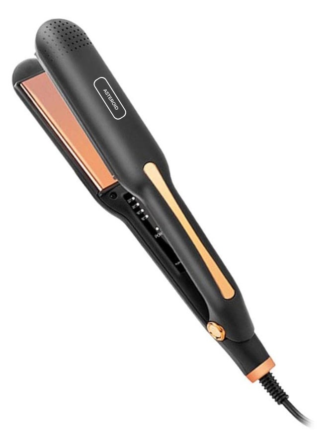 ASTEROID 2-in-1 Hair Straightener & Curler – Professional Ceramic Flat Iron, Adjustable Temperature, Quick Heat Up, Black & Gold – For Straight, Curly & Wavy Hair - Image 1