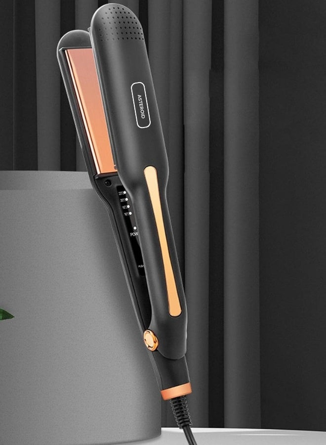 ASTEROID 2-in-1 Hair Straightener & Curler – Professional Ceramic Flat Iron, Adjustable Temperature, Quick Heat Up, Black & Gold – For Straight, Curly & Wavy Hair - Image 4