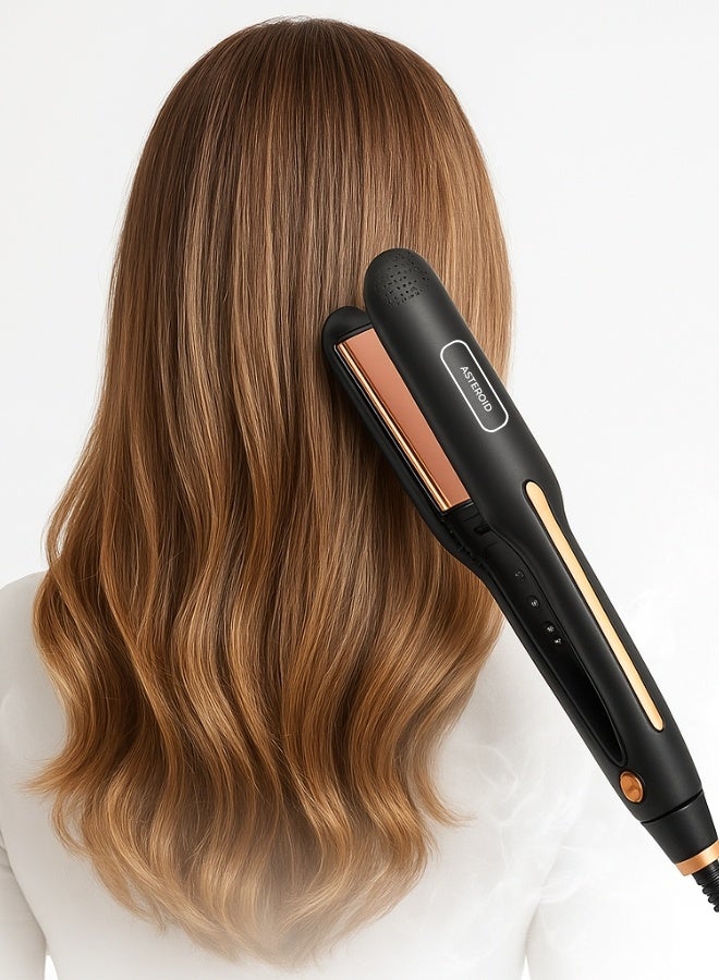 ASTEROID 2-in-1 Hair Straightener & Curler – Professional Ceramic Flat Iron, Adjustable Temperature, Quick Heat Up, Black & Gold – For Straight, Curly & Wavy Hair - Image 2