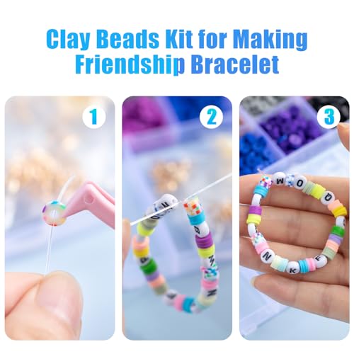 Ybxjges Clay Beads Bracelet Making Kit, 3800Pcs Polymer Flat Beads for Jewelry Making Heishi Beads for Friendship Bracelet Kit with Charm Kit for DIY Crafts Gifts for Girls Age 6-12 - Image 4