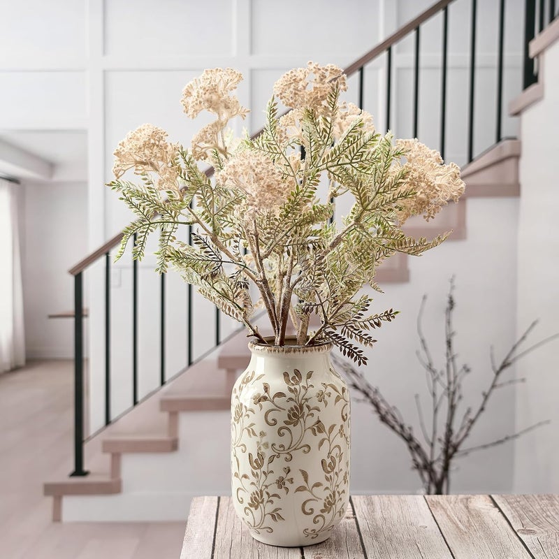 SIDUCAL Ceramic Vintage Vase, 8.78 Inch Chinoiserie Floral Vase, Retro Ice Cracked Rustic Farmhouse Vases for Home Decor, Living Room, Bookshelf, Office, Tuscan Decor, Brown Floral Pattern - Image 5