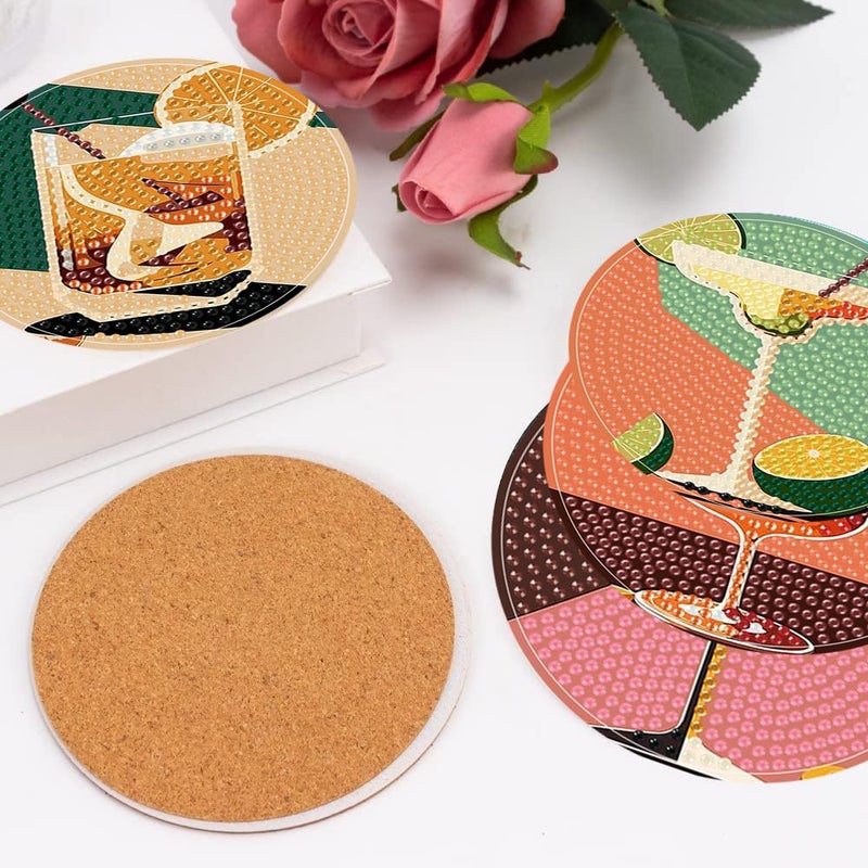 igoodom Diamond Art Coasters Kit, 6 PCS Cocktail Diamond Painting Coasters Kit for Adults with Holder, DIY Mosaic Crafts for Adults 3.9inch - Image 4