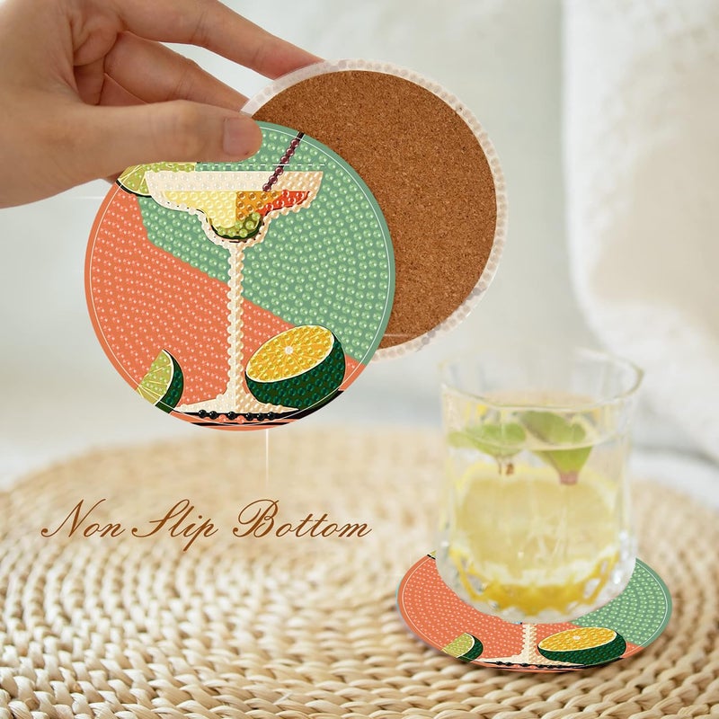 igoodom Diamond Art Coasters Kit, 6 PCS Cocktail Diamond Painting Coasters Kit for Adults with Holder, DIY Mosaic Crafts for Adults 3.9inch - Image 3