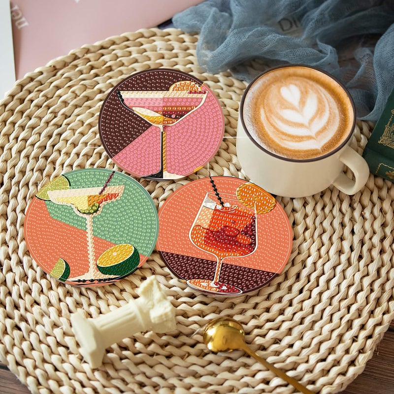 igoodom Diamond Art Coasters Kit, 6 PCS Cocktail Diamond Painting Coasters Kit for Adults with Holder, DIY Mosaic Crafts for Adults 3.9inch - Image 5