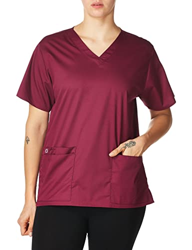 WonderWink WonderWORK Women’s V-Neck Scrub Top — Wine, X Small - Image 4