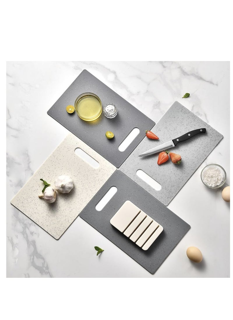 Cutting Board Set with Holder, 4-Pieces Cutting Boards with Handles, Small Plastic Cutting Boards for Kitchen, Dishwasher Safe, BPA-Free