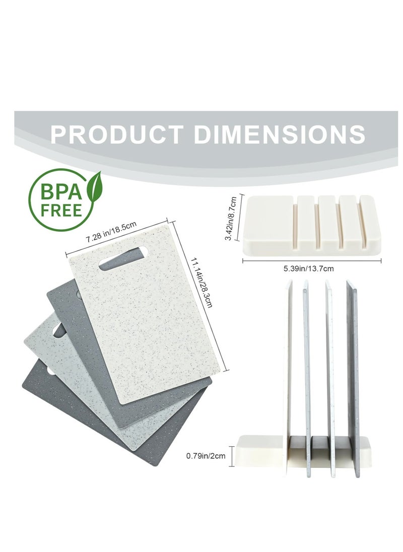 Cutting Board Set with Holder, 4-Pieces Cutting Boards with Handles, Small Plastic Cutting Boards for Kitchen, Dishwasher Safe, BPA-Free