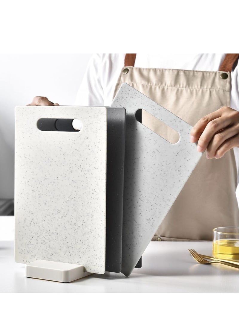 Cutting Board Set with Holder, 4-Pieces Cutting Boards with Handles, Small Plastic Cutting Boards for Kitchen, Dishwasher Safe, BPA-Free
