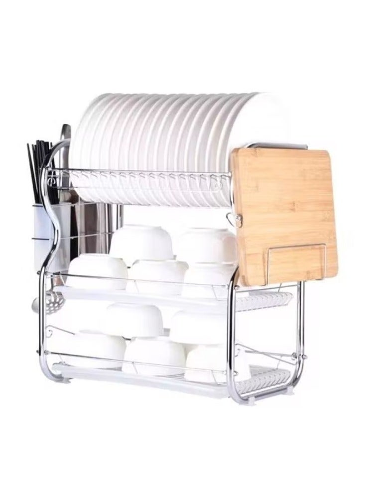 Dream Zone 3-Tiered Dish Rack Silver 47x26.5x17cm - Image 3