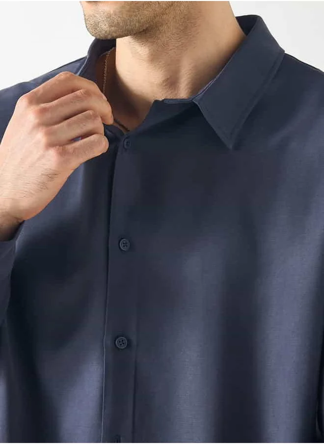 Iconic Iconic Regular Fit Shirt with Collar and Long Sleeves