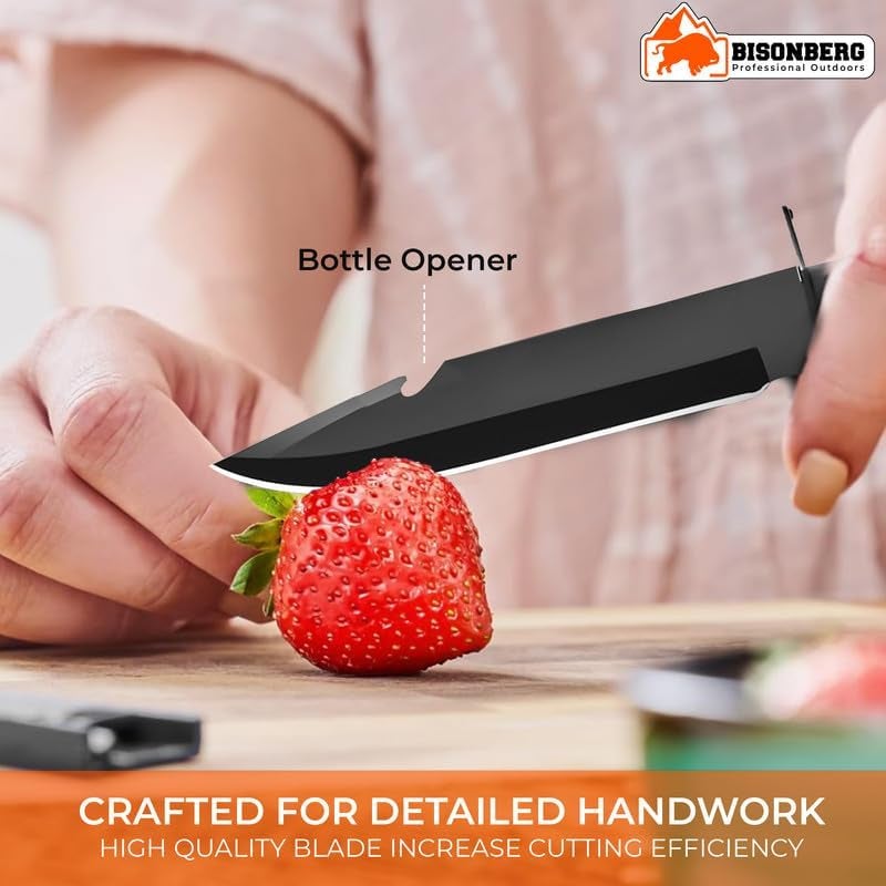 BISONBERG Kitchen Utility Knife with Sharpener for Home & Outdoor Cooking Use Ideal for Portable Black - Image 5