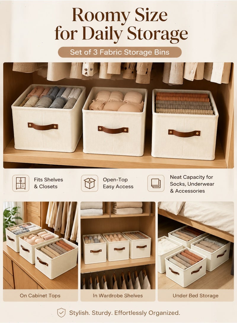 Pomefar Storage Boxes for Clothes, 3 Pcs Washable Cube Bin with Handles, Organizer Storage for Clothes Home Bedroom Office - Image 2