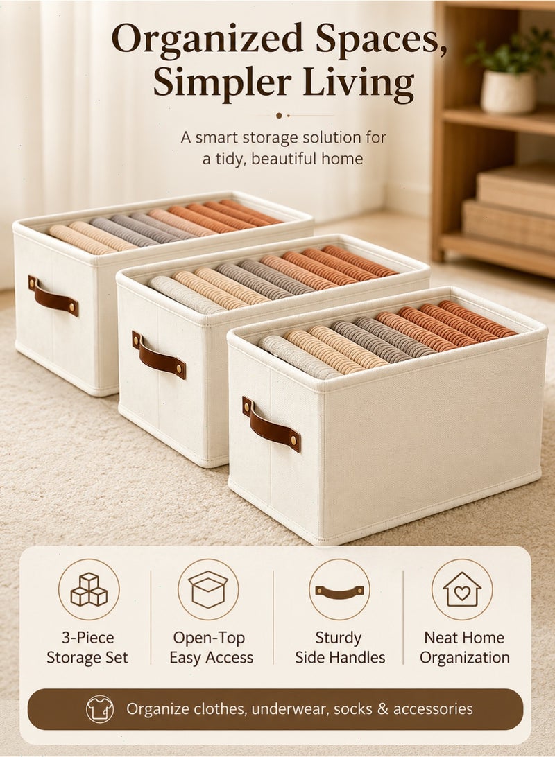 Pomefar Storage Boxes for Clothes, 3 Pcs Washable Cube Bin with Handles, Organizer Storage for Clothes Home Bedroom Office - Image 3