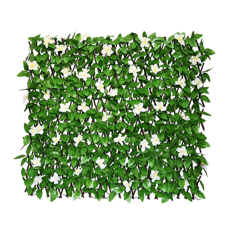GLANT Expandable Fence Privacy Screen for Balcony Patio Outdoor,Decorative Faux Ivy Fencing Panel,Artificial Hedges (Single Sided Leaves) (1, Green-Flowers) - Image 1