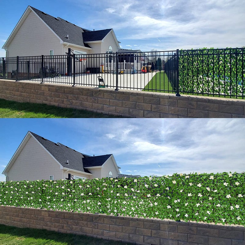 GLANT Expandable Fence Privacy Screen for Balcony Patio Outdoor,Decorative Faux Ivy Fencing Panel,Artificial Hedges (Single Sided Leaves) (1, Green-Flowers) - Image 3