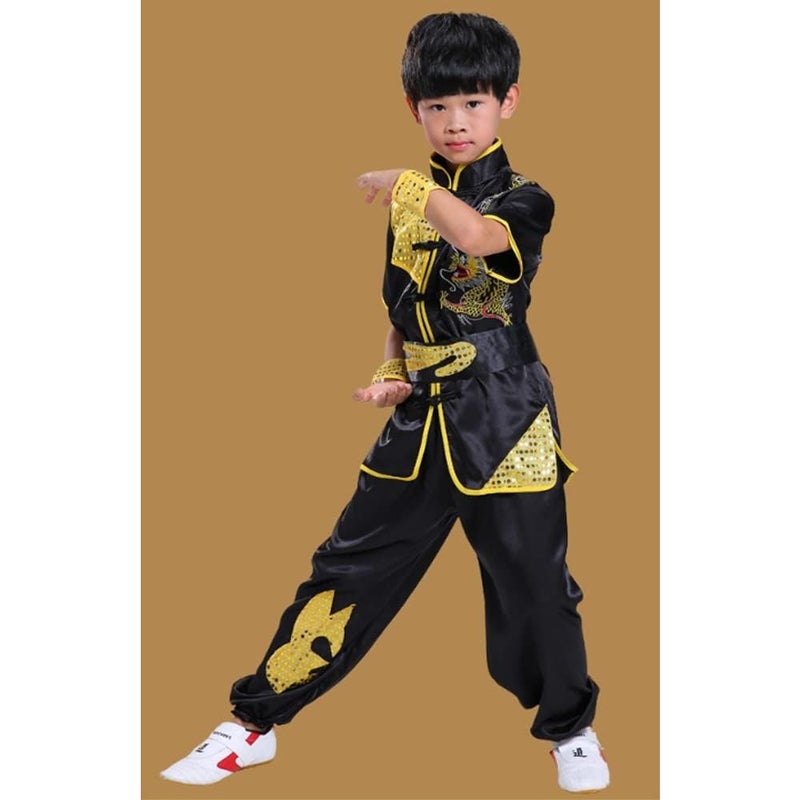 Boys Girls Kung Fu Master Tai Chi Dragon Chinese Uniform Top Shirt Pants Set Outfit - Image 2