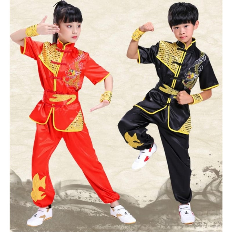 Boys Girls Kung Fu Master Tai Chi Dragon Chinese Uniform Top Shirt Pants Set Outfit - Image 4