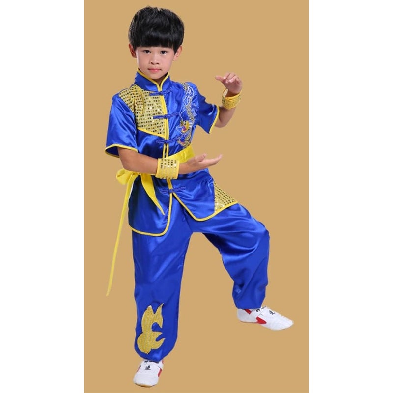 Boys Girls Kung Fu Master Tai Chi Dragon Chinese Uniform Top Shirt Pants Set Outfit - Image 3