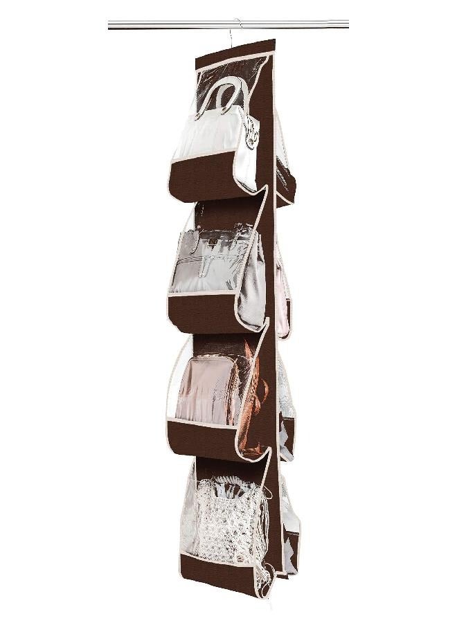 ZOBER Hanging Purse Organizer for closet Clear Handbag Organizer for Purses, Handbags Etc. 8 Easy Access Clear Vinyl Pockets with 360 Degree Swivel Hook, Black, 48” L x 13.8” W  - Image 1