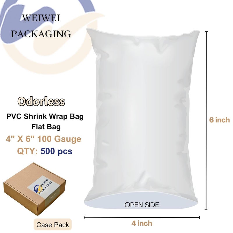 WEIWEI PACKAGING WeiWei - 500 PCS 4x6 inch PVC Shrink Wrap Bag Odorless 100 Gauge for Soap, Bath Bomb - Image 2