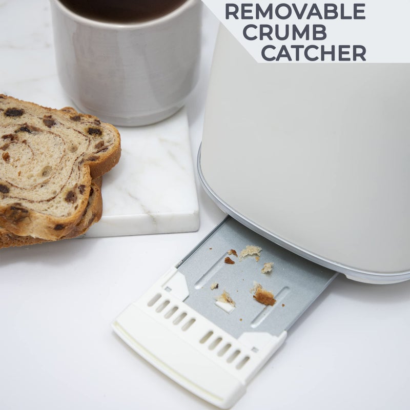 Rae Dunn محمصة خبز راي دان ريترو المدورة، محمصة ستانلس ستيل لشريحتين مع صينية فتات قابلة للإزالة، فتحة واسعة مع 6 مستويات تحمير، خيارات باجل، إذابة وتوقف، كريمي - Image 4