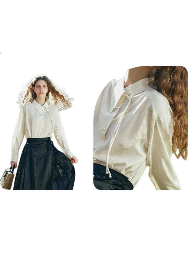 Olrain New Chinese-Style National Style Frog Button Jacquard Shirt, Autumn Women'S Elegant Top Clothing, Beige, Xl - Image 2