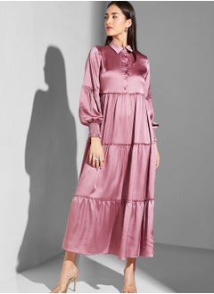 Refka by modanisa Ruched Sleeve Button Detail Dress  - Image 4
