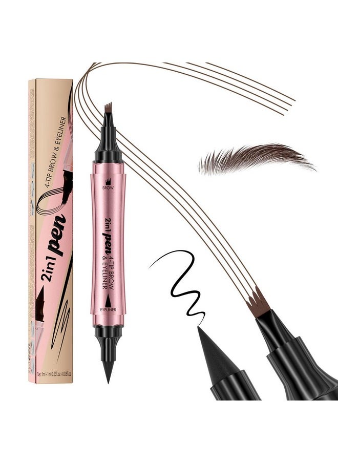 W3W Magic Microblading Eyebrow Pencil, Upgraded 3D 4-Tip eye brow pencils for women, 2-In-1 Eyebrow Pencil Dark Brown, Waterproof Eyebrow Pen To Create Natural Makeup(Dark brown)  - Image 1