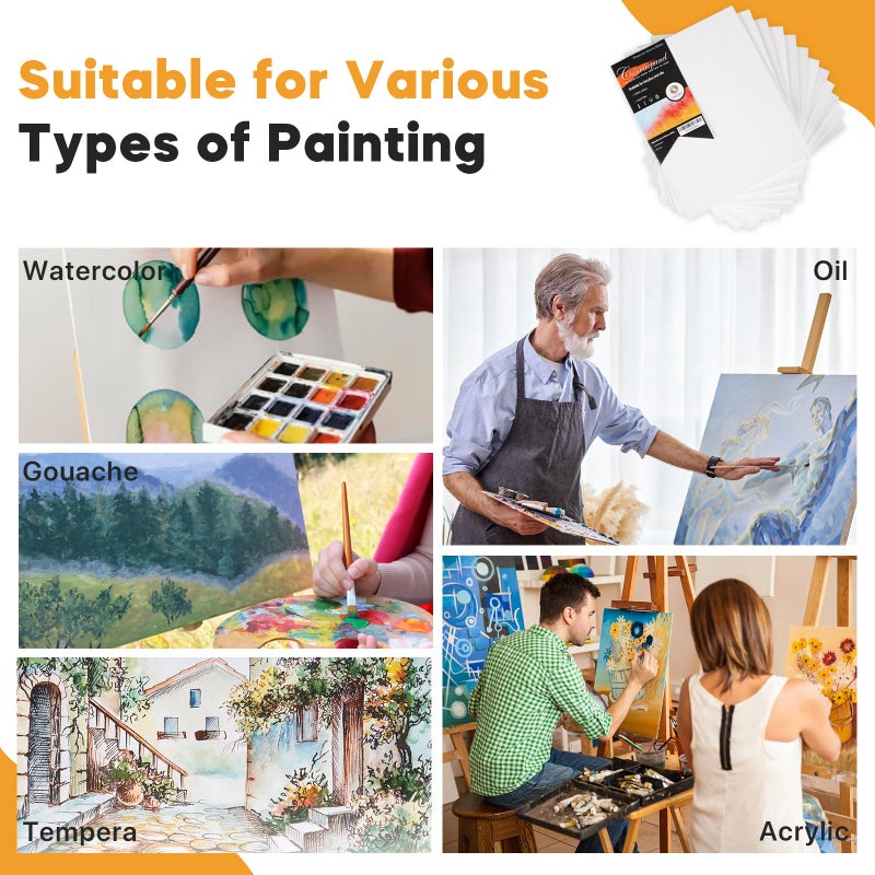 CONDA Canvas Boards for Painting, 8 x 10 inch, 12 Pack, 100% Cotton Canvas Panels, White Blank Canvases, Primed, Acid-Free, Artist Quality for Acrylic, Pouring Watercolor & Oil Painting - Image 5