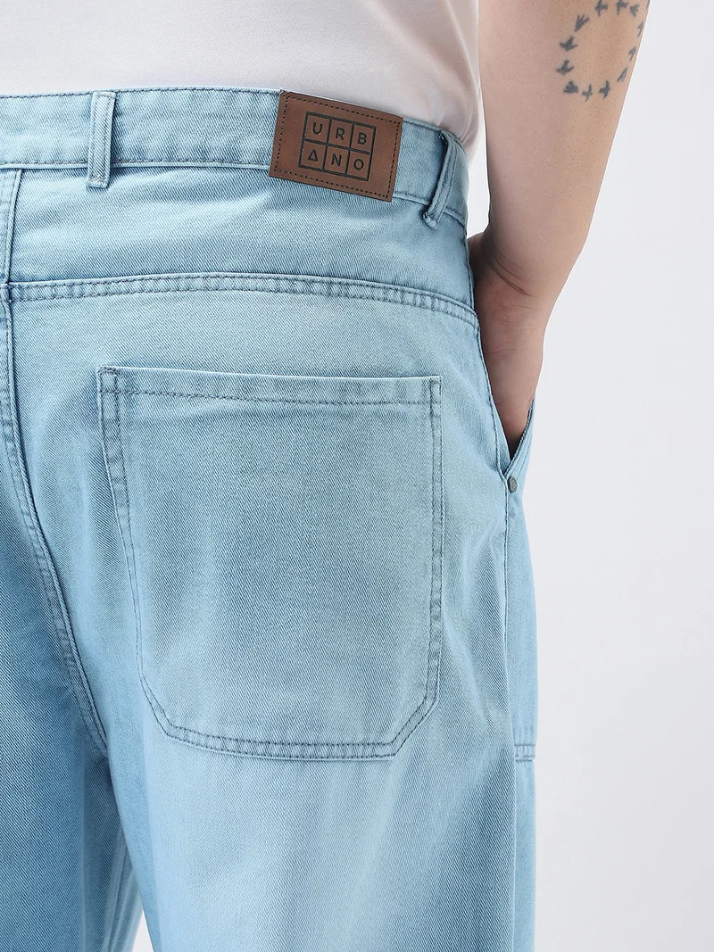Urbano Fashion  Urbano Plus Men's Ice Blue Loose Fit Cargo Carpenter Jeans with 6 Pockets Non-Stretchable  | Best Price UAE