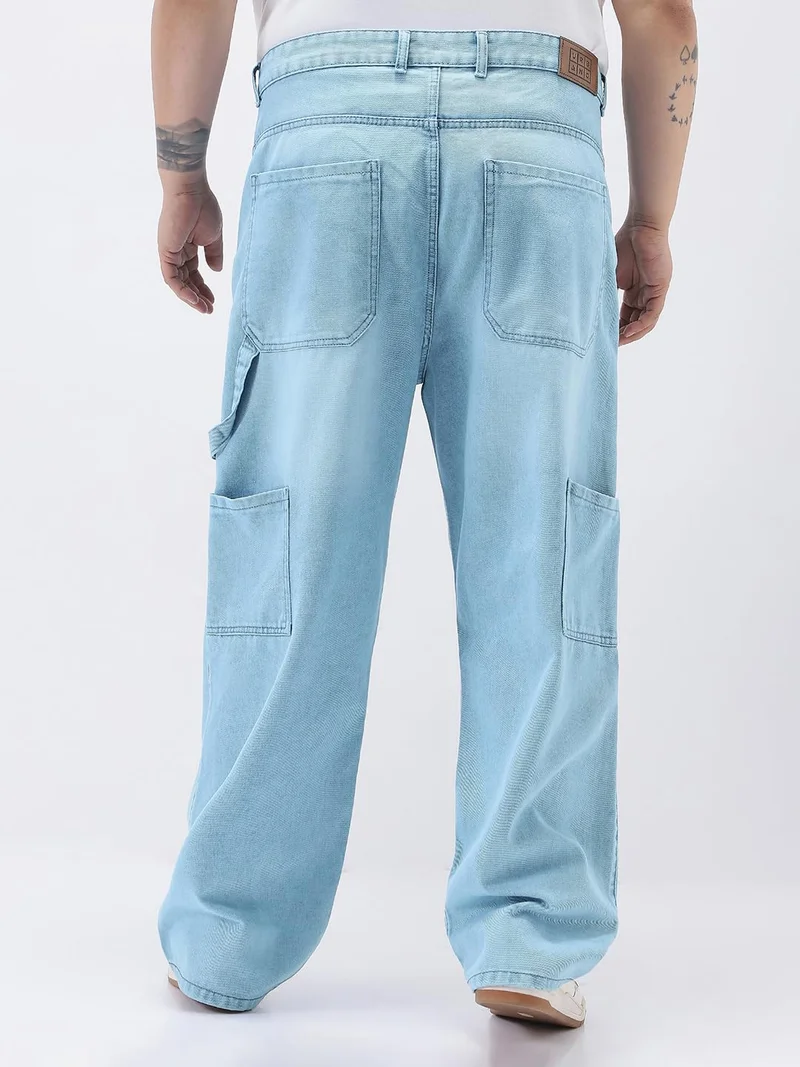Urbano Fashion  Urbano Plus Men's Ice Blue Loose Fit Cargo Carpenter Jeans with 6 Pockets Non-Stretchable  | Best Price UAE