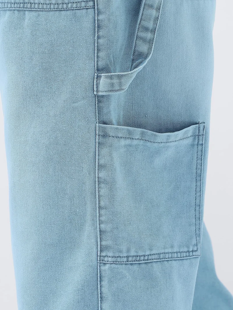 Urbano Fashion  Urbano Plus Men's Ice Blue Loose Fit Cargo Carpenter Jeans with 6 Pockets Non-Stretchable  | Best Price UAE