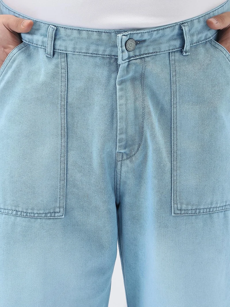 Urbano Fashion  Urbano Plus Men's Ice Blue Loose Fit Cargo Carpenter Jeans with 6 Pockets Non-Stretchable  | Best Price UAE