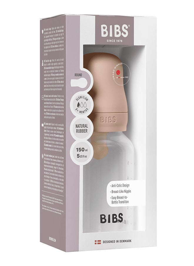 BIBS - Pack Of 1 Baby Bottle Round Nipple Latex 150 Ml Slow Flow, Blush, 0 Months + - Image 1