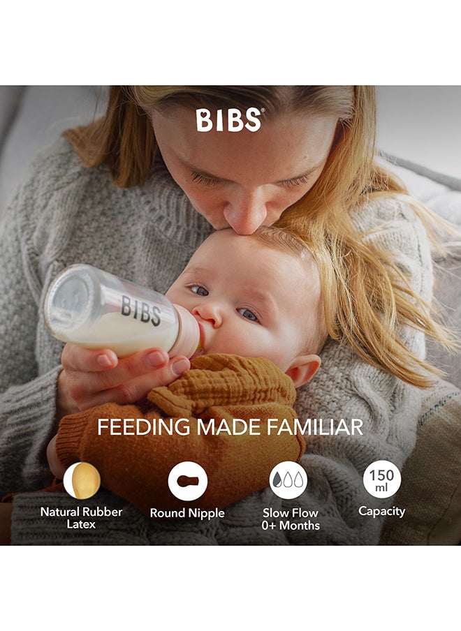 BIBS - Pack Of 1 Baby Bottle Round Nipple Latex 150 Ml Slow Flow, Blush, 0 Months + - Image 1