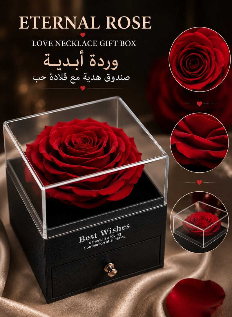 MAOGEDA Preserved Flowers with Necklace Gift Box - Forever Red Rose with I Love You Necklace for Mom/Daughter/Girlfriend/Wife on Anniversary/Wedding/Birthday/Birthday (Red) - Image 4