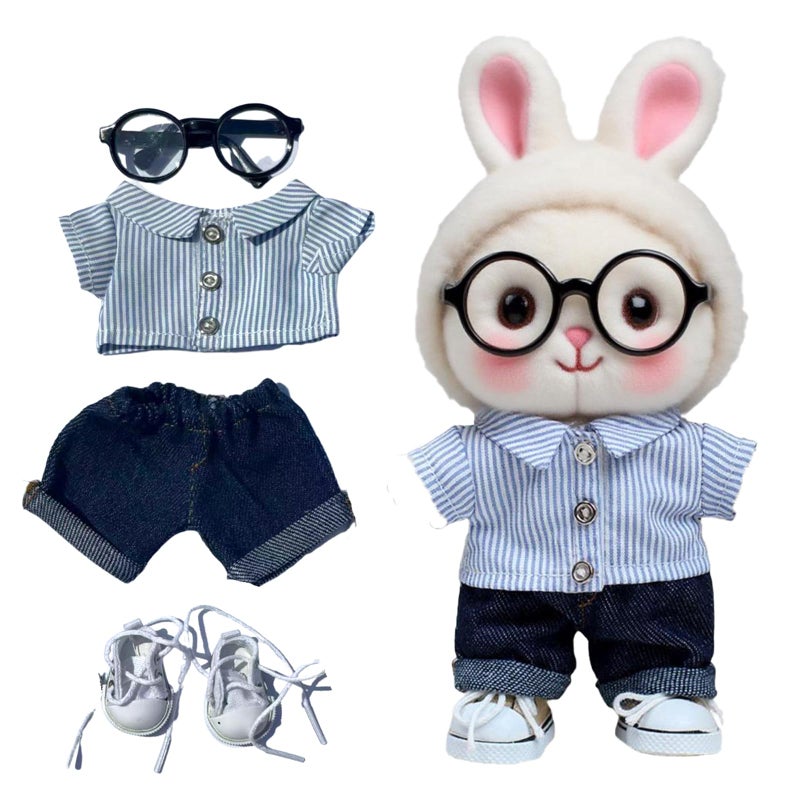 Oulores 17cm Doll Clothes 4pcs 17cm Doll Outfit 17cm Doll AccessoriesBoys and Girls Stylish Adorable Dolls Clothes AccessoriesGlassesClothePantsShoesStyleA - Image 2